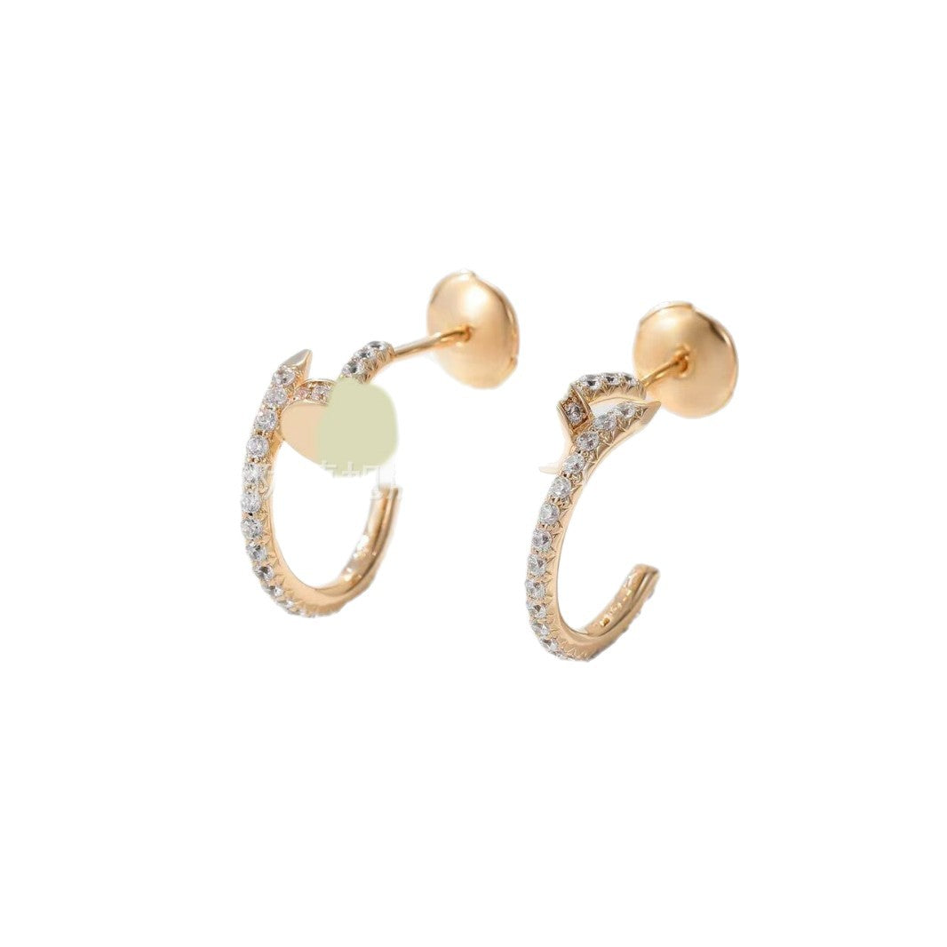 2025 Summer New Trendy Ins European and American Personalized Card Home Nail Full Diamond Earrings High Version Manufacturer Wholesale