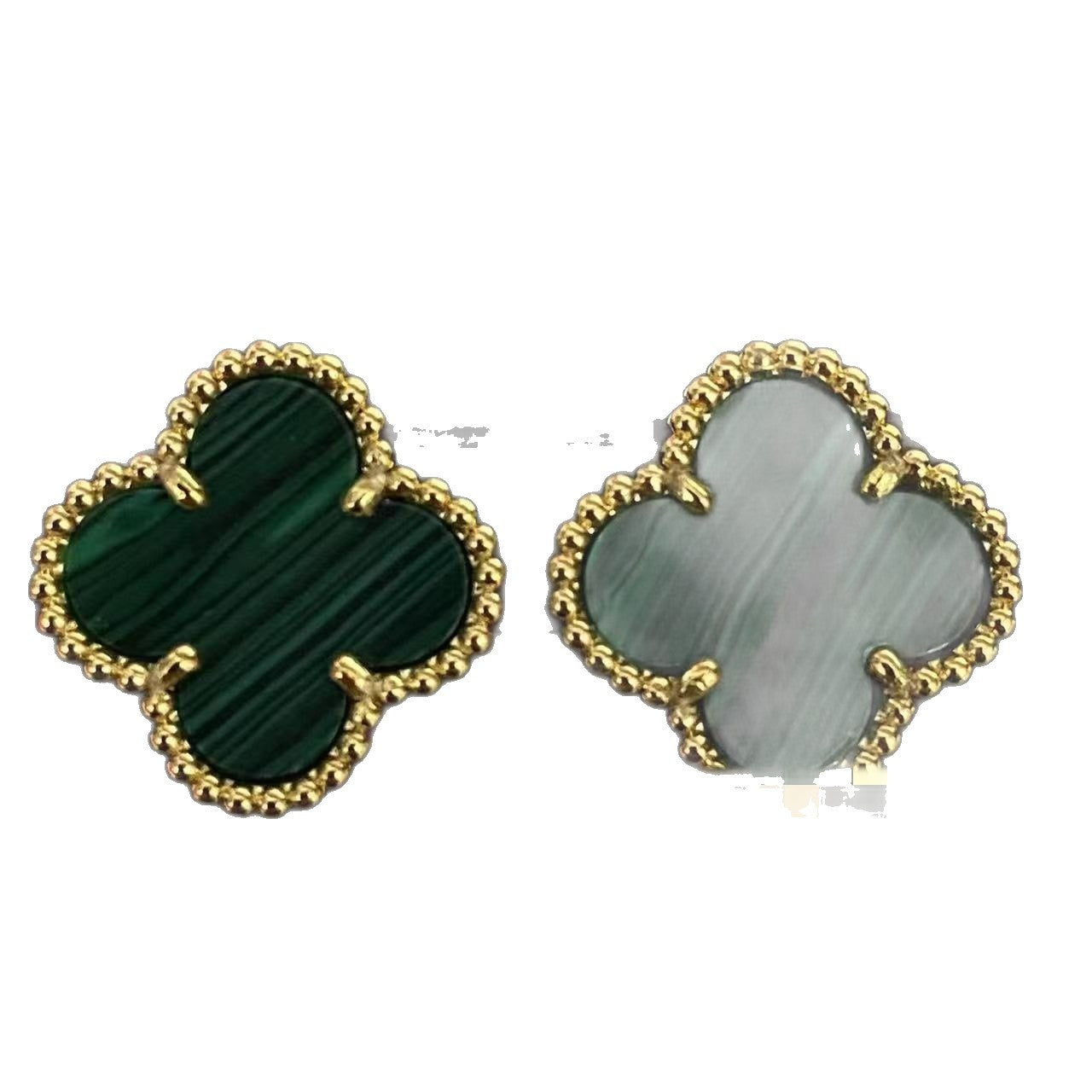 New V Gold High Version Four-Leaf Clover Earrings Thick Plated 18K Real Gold Clover White Mother-Of-Pearl Natural Carnelian Earrings