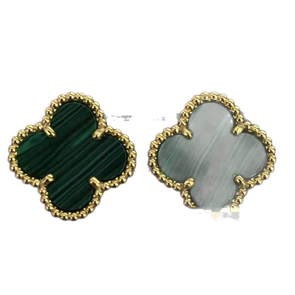 New V Gold High Version Four-Leaf Clover Earrings Thick Plated 18K Real Gold Clover White Mother-Of-Pearl Natural Carnelian Earrings