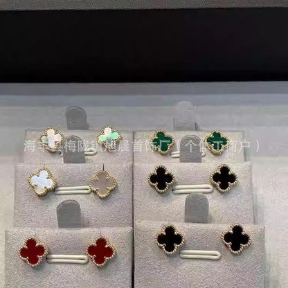 High Version V Gold Plated 18K Clover Ear Racket V Female High-Grade Light Luxury Earrings Lucky Grass Ear Racket V Fashion Beautiful