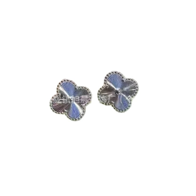 High Version V Gold Plated 18K Clover Ear Racket V Female High-Grade Light Luxury Earrings Lucky Grass Ear Racket V Fashion Beautiful