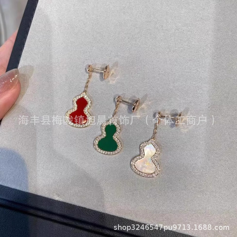 Kirin Gourd Earrings Ins Trendy 18k Rose Plated Gold Earrings Long Earrings Red Agate Earrings Medium Light Luxury