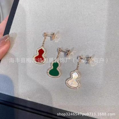Kirin Gourd Earrings Ins Trendy 18k Rose Plated Gold Earrings Long Earrings Red Agate Earrings Medium Light Luxury