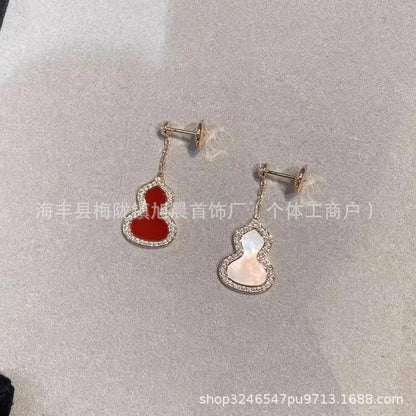 Kirin Gourd Earrings Ins Trendy 18k Rose Plated Gold Earrings Long Earrings Red Agate Earrings Medium Light Luxury