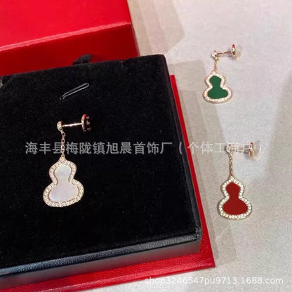 Kirin Gourd Earrings Ins Trendy 18k Rose Plated Gold Earrings Long Earrings Red Agate Earrings Medium Light Luxury