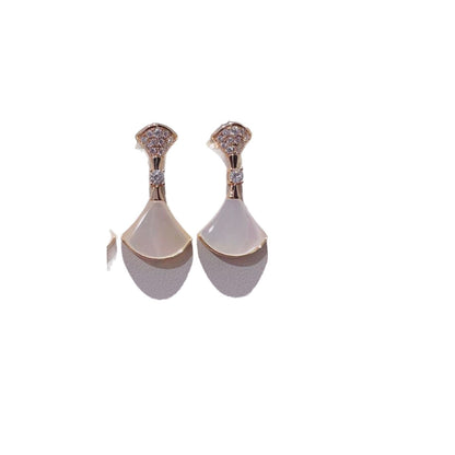 Light Luxury High-end Sense Big Brand Style Natural Shell Fan-shaped Fashion Beautiful Fan-shaped Diamond-encrusted Fashion Wearing Niche Design
