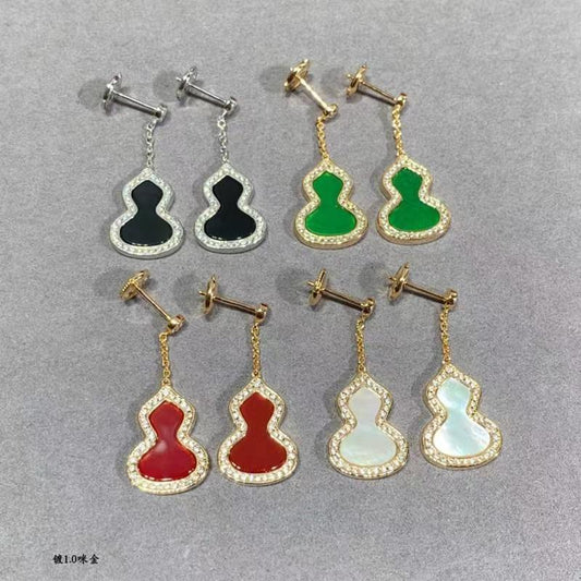 Kirin Gourd Earrings Ins Trendy Plated 18k Rose Gold Long Earrings Red Agate Earrings Medium Light Luxury