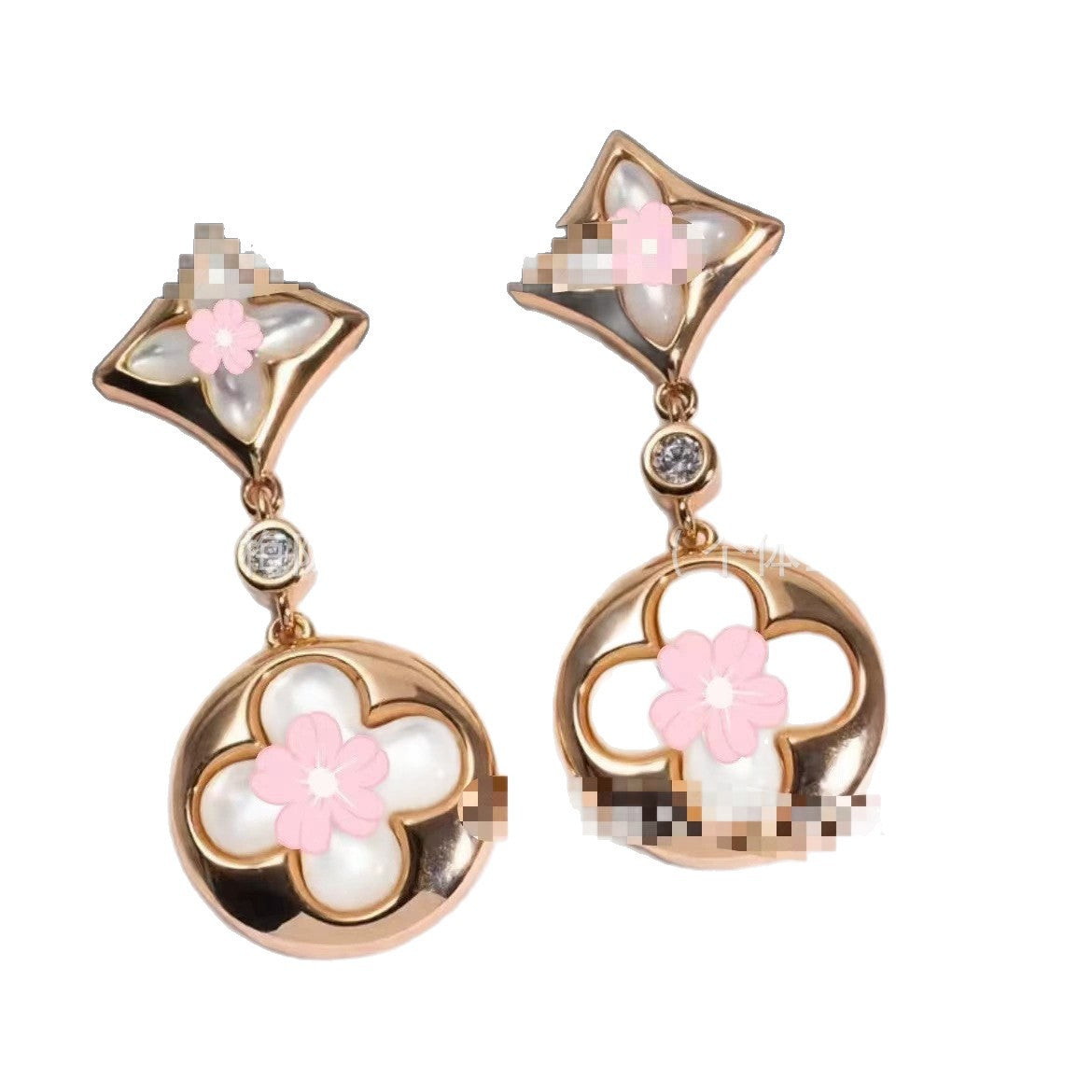 High Version White Mother-Of-Pearl Rhombus Double Flower Earrings for Women Cnc Precision Four-Leaf Clover Rose Gold Manufacturer Wholesale