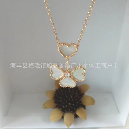 Cross-Border Red Agate Love Four-Leaf Flower Earrings Simple High-End Temperament Versatile Earrings for Women