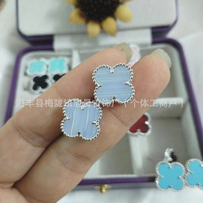 15mm New Fanjia Lucky Clover Ear Studs 18 Rose Gold Light Luxury Niche High-Grade All-Match Light Luxury Earrings