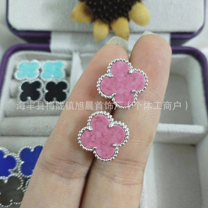 15mm New Fanjia Lucky Clover Ear Studs 18 Rose Gold Light Luxury Niche High-Grade All-Match Light Luxury Earrings