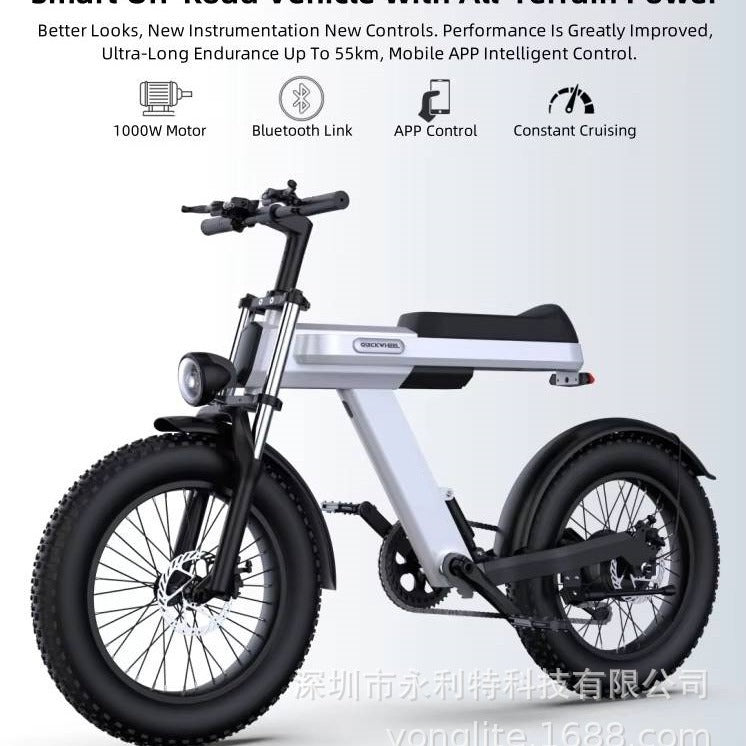 20-Inch Fat Tire Snow Electric Bicycle, Battery-Powered Vehicle, Aluminum Alloy Lithium Battery Electric Vehicle, Cross-Border Export Off-Road Vehicle