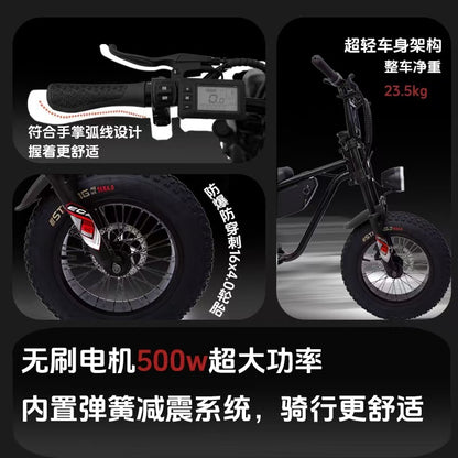 16inch Retro Wide Tire Electric Bicycle Snow Off-Road Beach Lithium Battery Moped Cross-Border Foreign Trade Manufacturer Wholesale