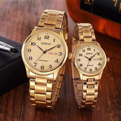 Dinuo_A8015 Men's and Women's Watches for Middle-Aged and Elderly People Waterproof Simple and Atmospheric Stainless Steel Belt Large Numbers