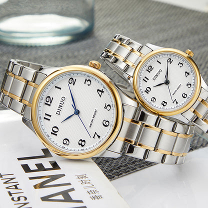 Dinuo_A8015 Men's and Women's Watches for Middle-Aged and Elderly People Waterproof Simple and Atmospheric Stainless Steel Belt Large Numbers