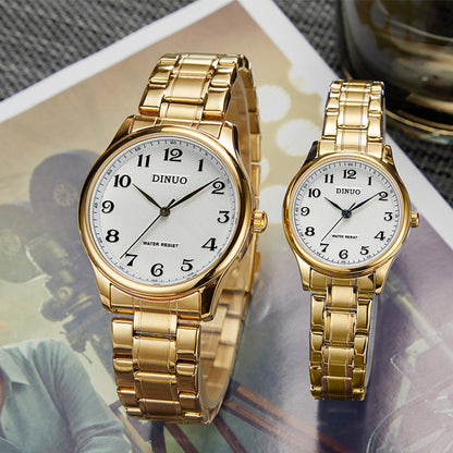 Dinuo_A8015 Men's and Women's Watches for Middle-Aged and Elderly People Waterproof Simple and Atmospheric Stainless Steel Belt Large Numbers