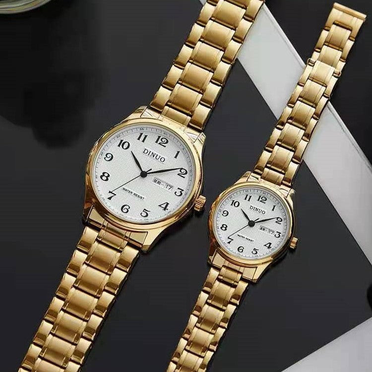 Dinuo_A8015 Men's and Women's Watches for Middle-Aged and Elderly People Waterproof Simple and Atmospheric Stainless Steel Belt Large Numbers