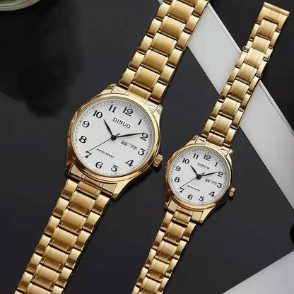 Dinuo_A8015 Men's and Women's Watches for Middle-Aged and Elderly People Waterproof Simple and Atmospheric Stainless Steel Belt Large Numbers