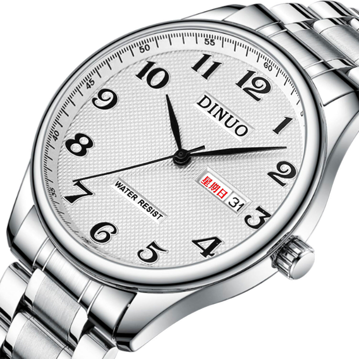 Dinuo_A8015 Men's and Women's Watches for Middle-Aged and Elderly People Waterproof Simple and Atmospheric Stainless Steel Belt Large Numbers