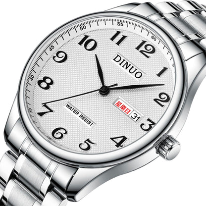 Dinuo_A8015 Men's and Women's Watches for Middle-Aged and Elderly People Waterproof Simple and Atmospheric Stainless Steel Belt Large Numbers