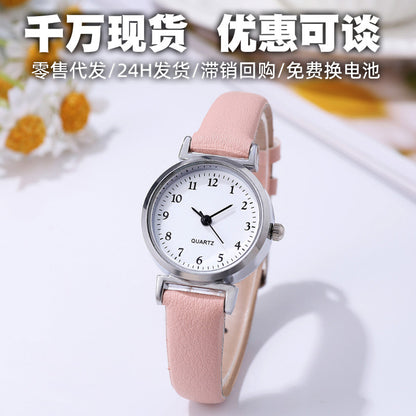 Cross-Border In-Stock Student Watches for Women, Niche Digital Thin Leather Strap Quartz Exam Ladies' Wholesale Student Electronic Watches
