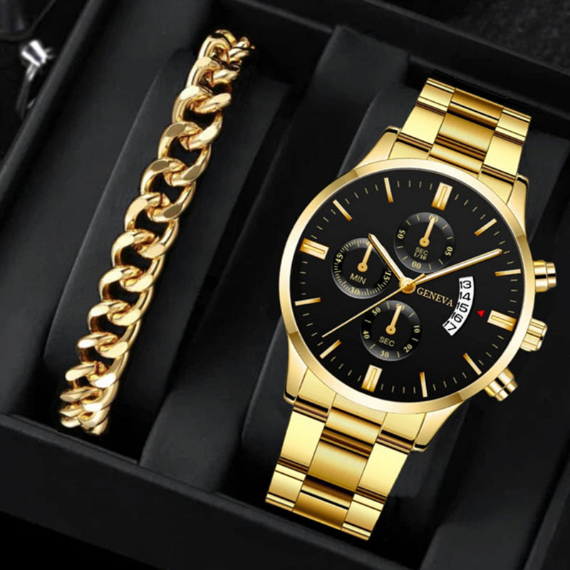 Factory direct sales calendar steel watch men's large dial quartz watch cross-border hot foreign trade men's watches wholesale