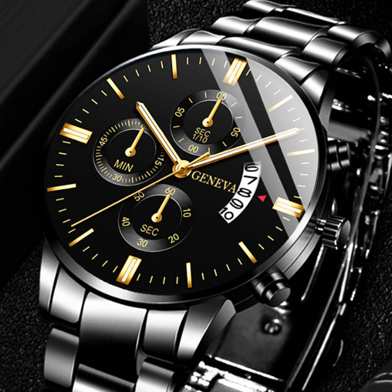 Factory direct sales calendar steel watch men's large dial quartz watch cross-border hot foreign trade men's watches wholesale
