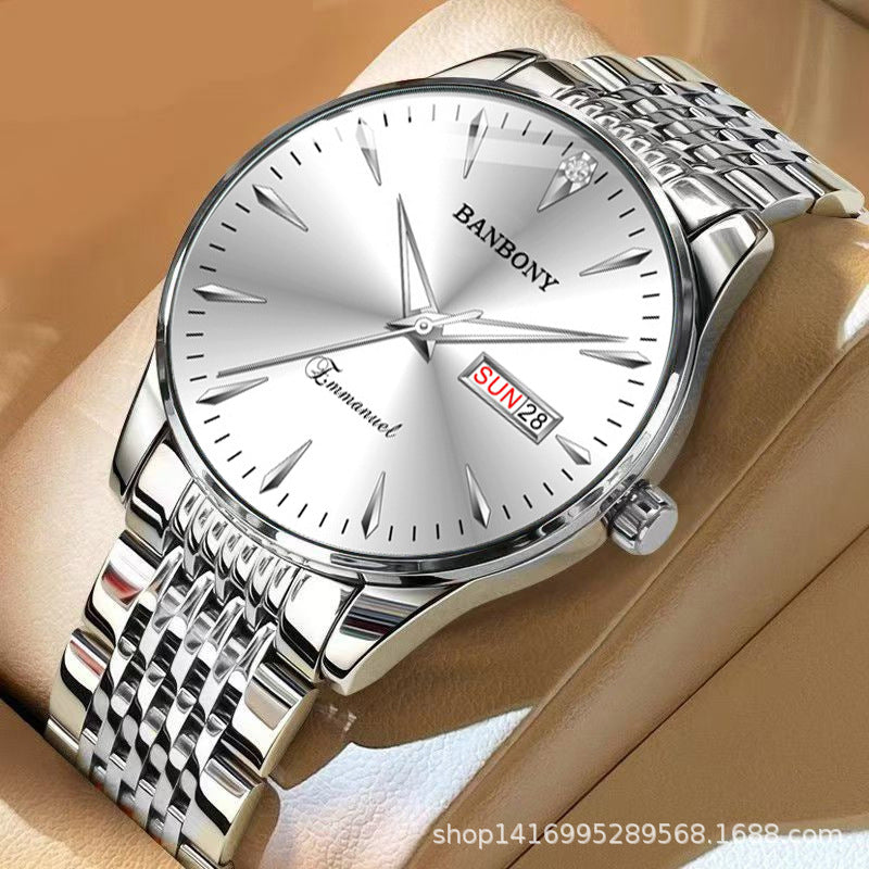 Watch Men's Double Calendar Diamond Luminous Waterproof Simple Thin in stock Daifa Spelling Duoduo Shake Voice Live Video