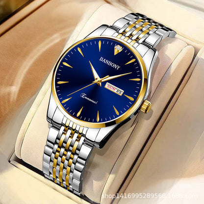 Watch Men's Double Calendar Diamond Luminous Waterproof Simple Thin in stock Daifa Spelling Duoduo Shake Voice Live Video