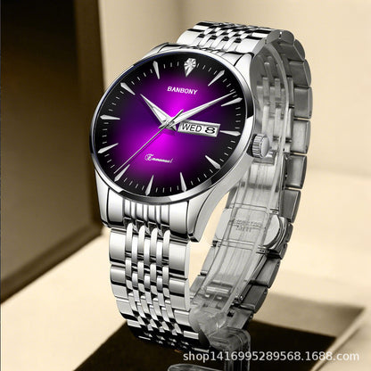 Watch Men's Double Calendar Diamond Luminous Waterproof Simple Thin in stock Daifa Spelling Duoduo Shake Voice Live Video