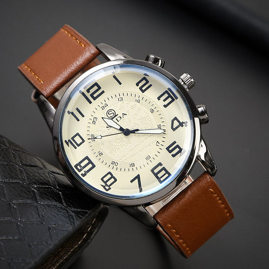 Popular Fashion Business Belt Simple Men's Watch Men's Casual Retro Digital Dial Student Quartz Watch Wholesale