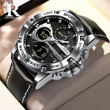 Ruizhiyuan Cross-Border New Double Display Men's Leather Watch Student Trend Waterproof Electronic Watch Wholesale