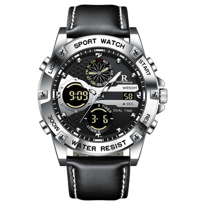 Ruizhiyuan Cross-Border New Double Display Men's Leather Watch Student Trend Waterproof Electronic Watch Wholesale