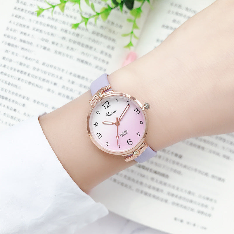 Card Mystery ins Style Student Watch Women's Harajuku Simple Gradient Thin Strap Waterproof Electronic Quartz Watch for Junior High School