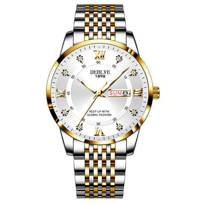 Men's solid band Double calendar Chinese and English luminous waterproof fashion fashion watch non-mechanical scanning needle watch
