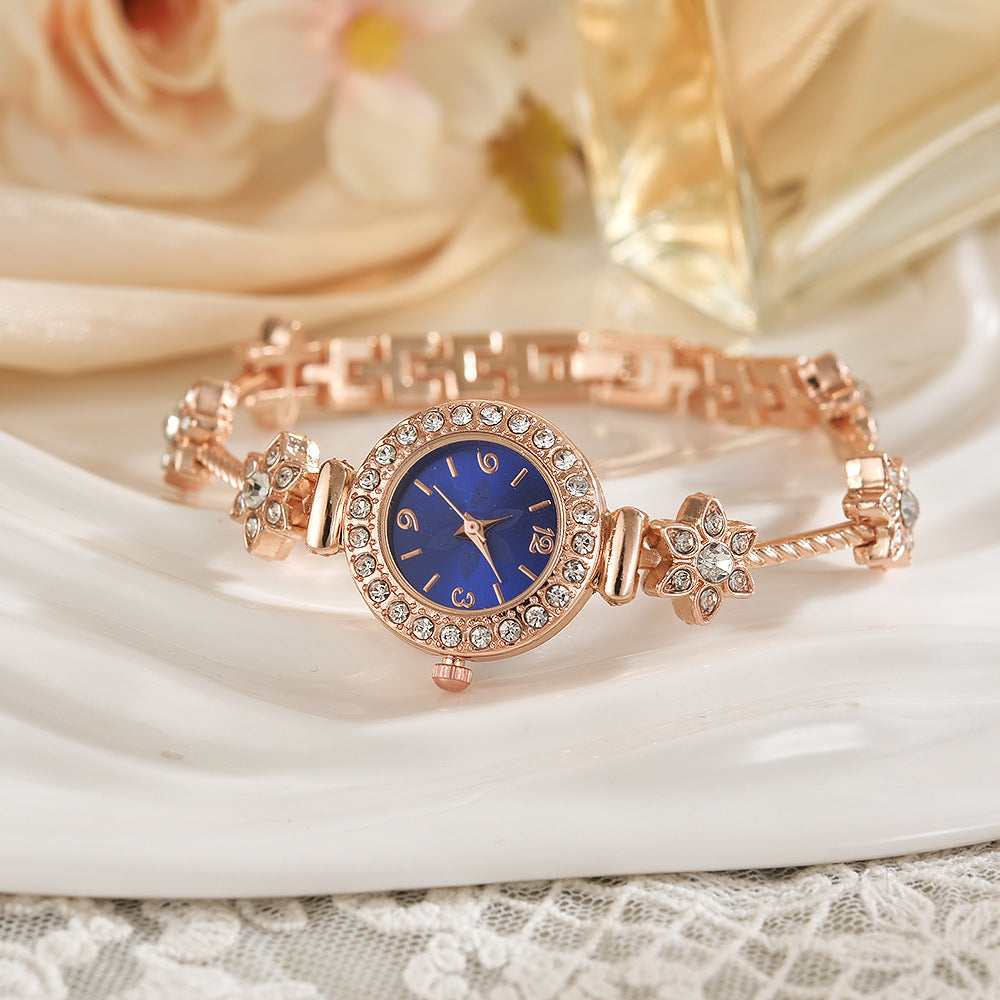 Foreign Trade Internet Celebre New Style Steel Belt Full Diamond Small Round Head Dial Watch Small Small Thin Belt High Color Value Digital Face Bracelet Watch