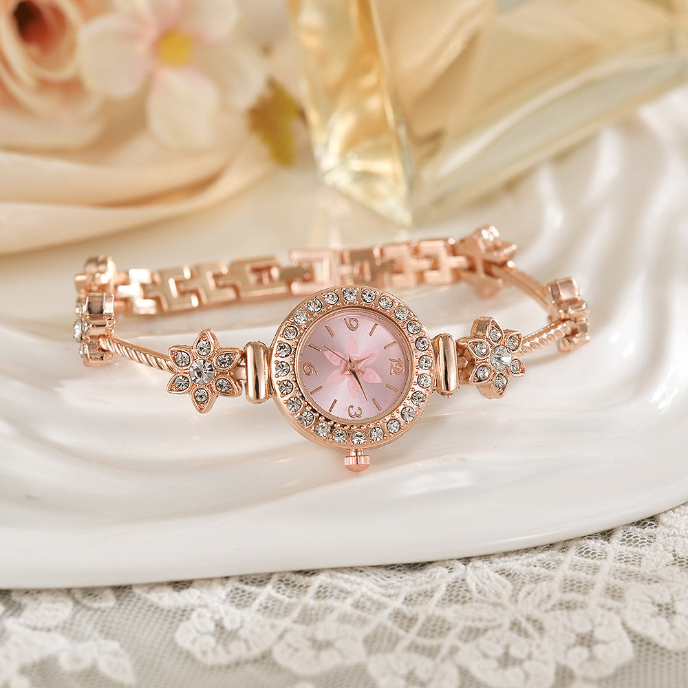 Foreign Trade Internet Celebre New Style Steel Belt Full Diamond Small Round Head Dial Watch Small Small Thin Belt High Color Value Digital Face Bracelet Watch
