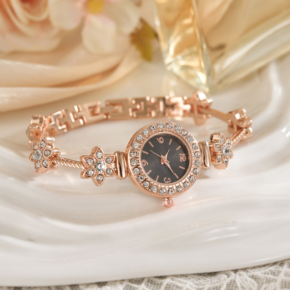 Foreign Trade Internet Celebre New Style Steel Belt Full Diamond Small Round Head Dial Watch Small Small Thin Belt High Color Value Digital Face Bracelet Watch