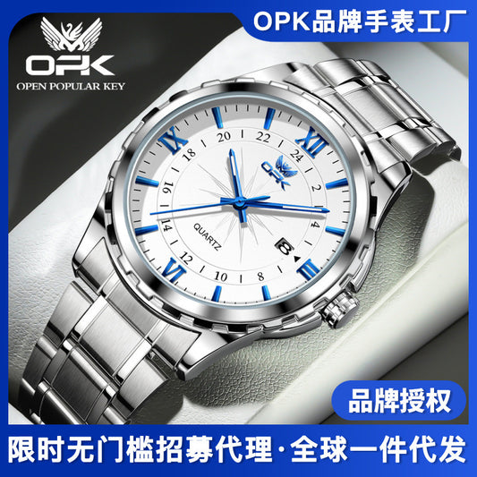 OPK brand new waterproof luminous men's watch fashion luxury wrist watch business personality quartz men's watch