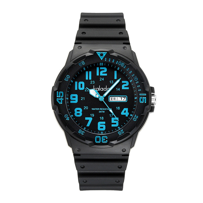 Trendy watches men's sports men's students waterproof anti-fall boys double calendar watch generation box link