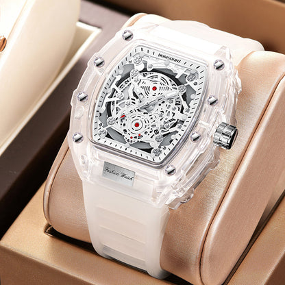 Foreign Trade Cross-Border Watch Personalized Barrel-Shaped Quartz Watch Fashionable Transparent Men's Watch Wholesale Waterproof Watch Watch