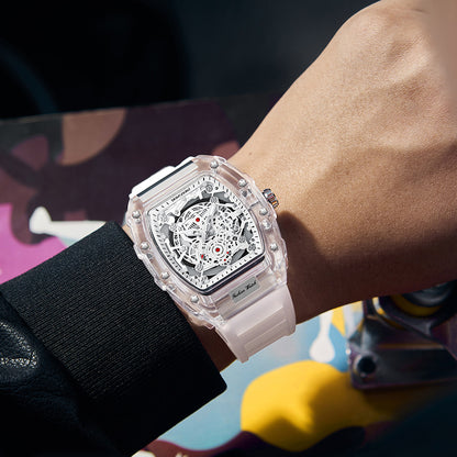 Foreign Trade Cross-Border Watch Personalized Barrel-Shaped Quartz Watch Fashionable Transparent Men's Watch Wholesale Waterproof Watch Watch