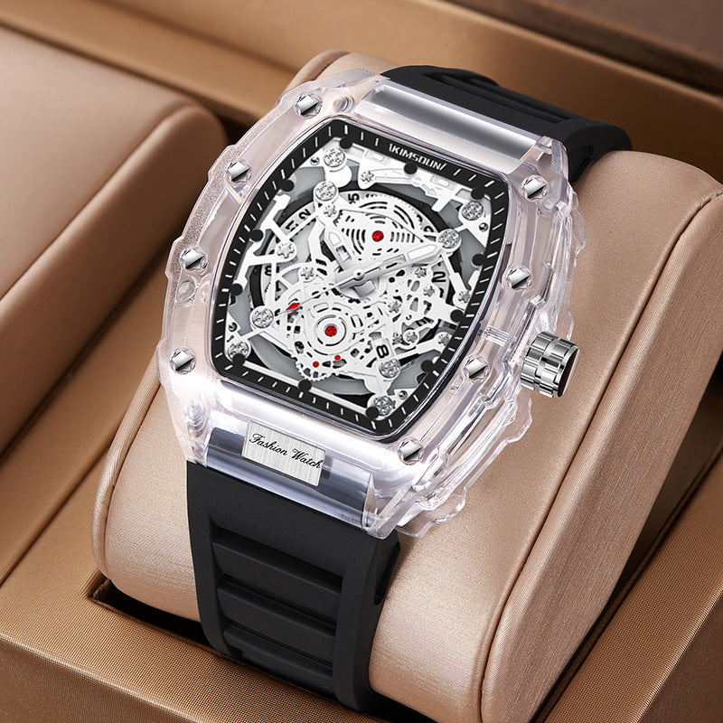 Foreign Trade Cross-Border Watch Personalized Barrel-Shaped Quartz Watch Fashionable Transparent Men's Watch Wholesale Waterproof Watch Watch