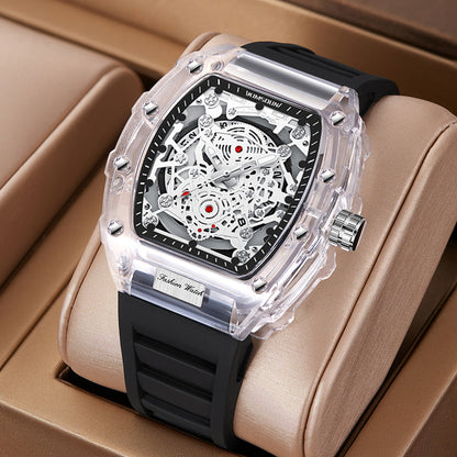 Foreign Trade Cross-Border Watch Personalized Barrel-Shaped Quartz Watch Fashionable Transparent Men's Watch Wholesale Waterproof Watch Watch
