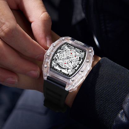Foreign Trade Cross-Border Watch Personalized Barrel-Shaped Quartz Watch Fashionable Transparent Men's Watch Wholesale Waterproof Watch Watch