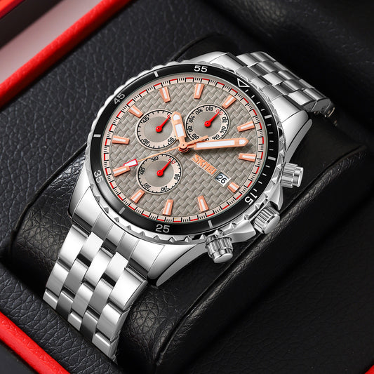 UMS Multi-Functional Three-Eye Six-Pin Luminous Calendar Men's Watch Quartz Watch Source Wholesale Large Dial