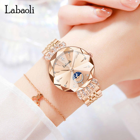 Laboli women's watch live popular Diamond-embedded women's small second plate watch light luxury niche fashion waterproof quartz watch
