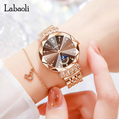 Laboli women's watch live popular Diamond-embedded women's small second plate watch light luxury niche fashion waterproof quartz watch