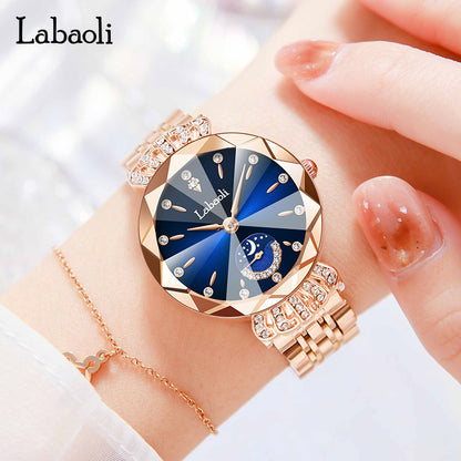 Laboli women's watch live popular Diamond-embedded women's small second plate watch light luxury niche fashion waterproof quartz watch