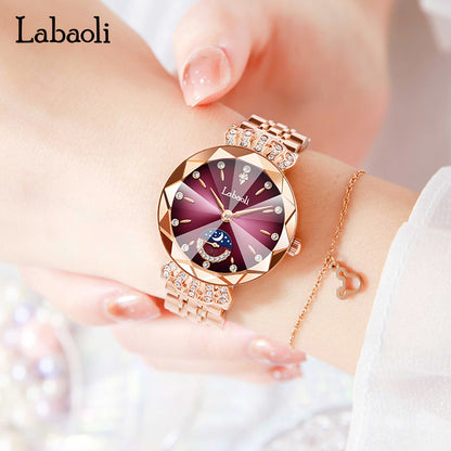 Laboli women's watch live popular Diamond-embedded women's small second plate watch light luxury niche fashion waterproof quartz watch